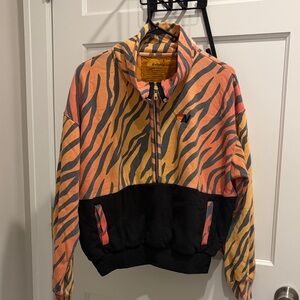 Aviator Nation Orange and Black Striped Quarter-Zip